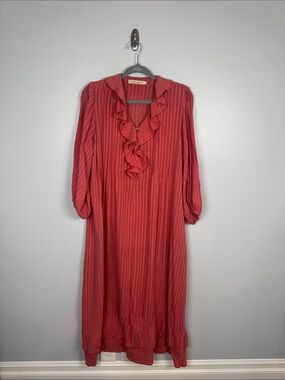 Christy Dawn Plum Dress Ruffle neck ruffle hem dark coral size large